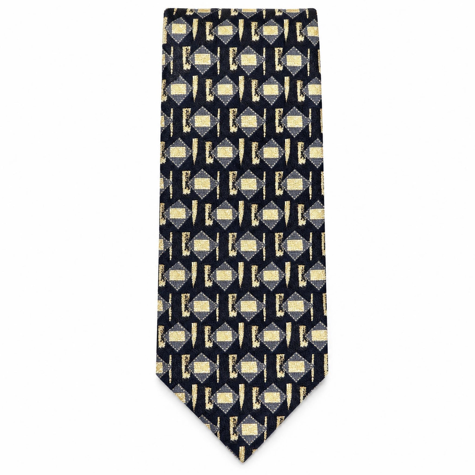 New Colours By Alexander Julian Silk Tie Abstract Gold Navy Deadstock 4" Width